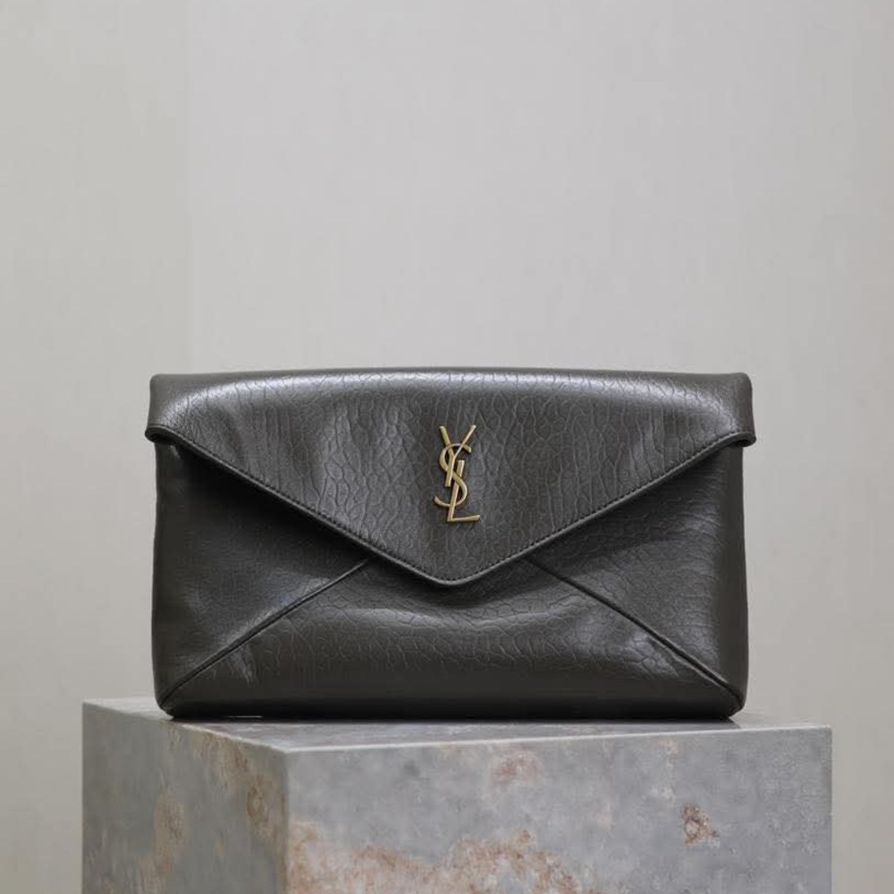 Yves Saint Laurent Dark Green Textured Clutch